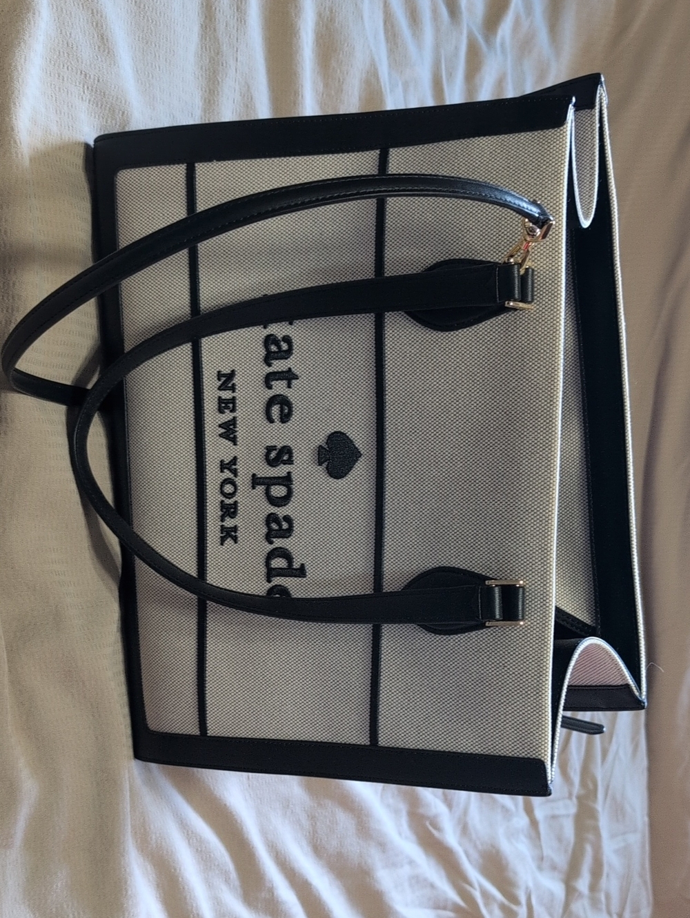 kate spade Black and White Canvas Tote with Logo